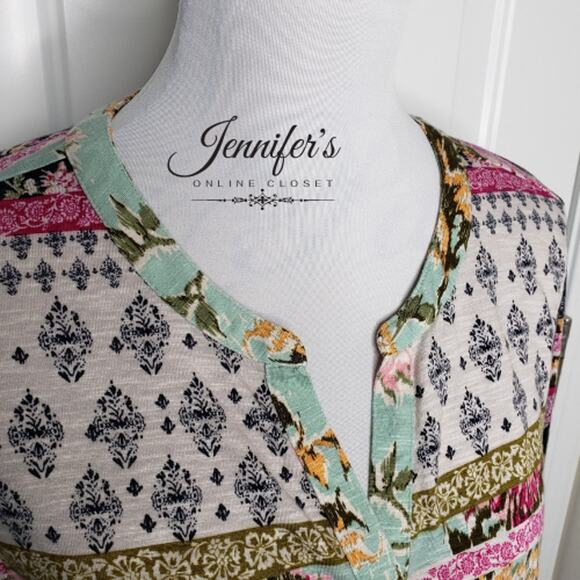 3/$25 Style & Co Women's Boho Multicolored V Neck Tunic Shirt Size M - Picture 4 of 10